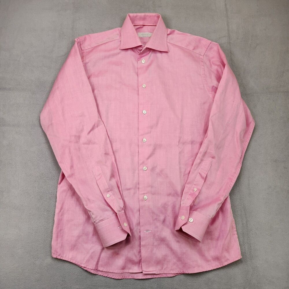 Eton Dress Shirt Men's 15.5-39 Pink Long Sleeve Button Up 100% Cotton